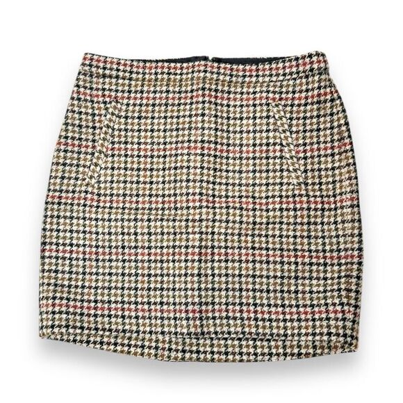 J.Crew 100% Wool Houndstooth Tweed Mini Skirt, Zip Pockets, Work Wear, Women's 4 - Picture 1 of 9